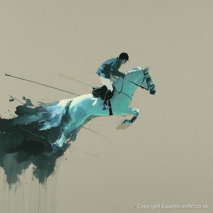 Momentum in Teal - show jumping horse art print and canvas by Callum Ross A.I