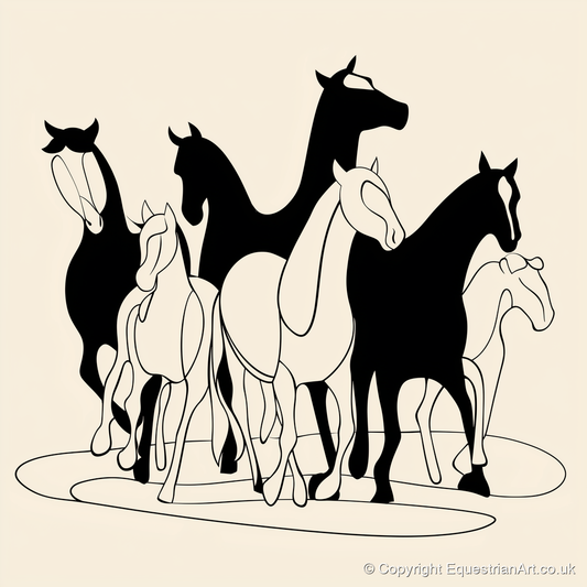 Monochrome Herd Silhouettes - wild horses art print and canvas by Felix Chambers A.I