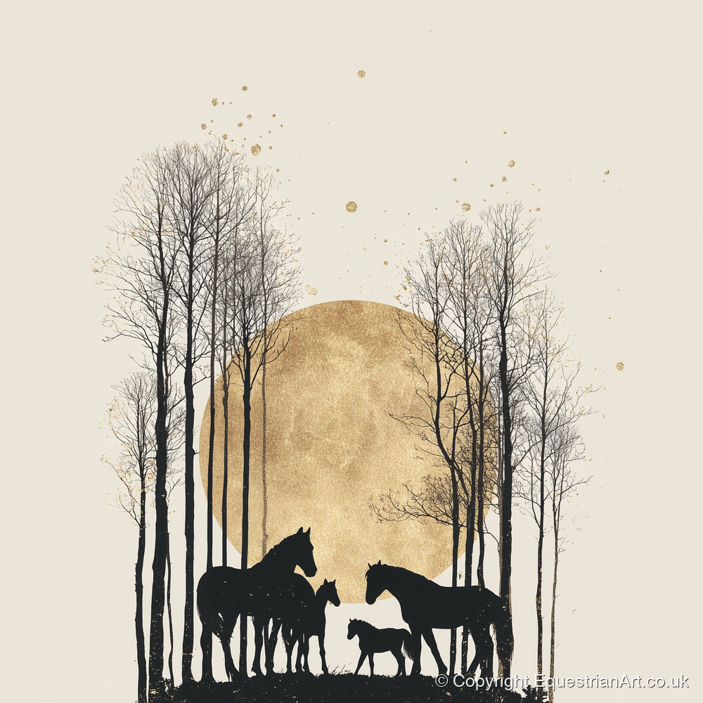 Moonlit Forest Clearing - horse landscape art print and canvas by Nolan Atherton A.I