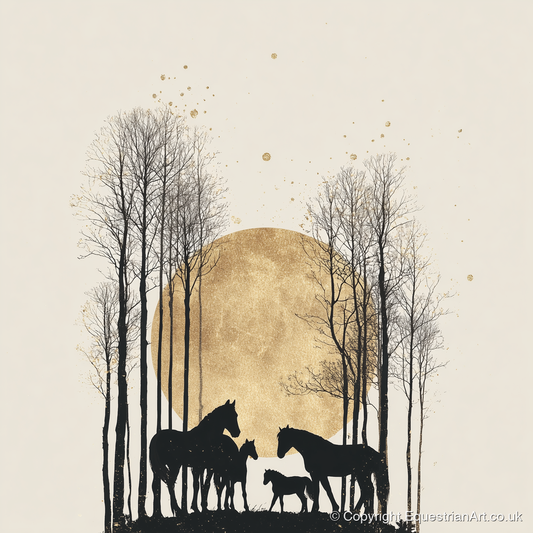 Moonlit Forest Clearing - horse landscape art print and canvas by Nolan Atherton A.I