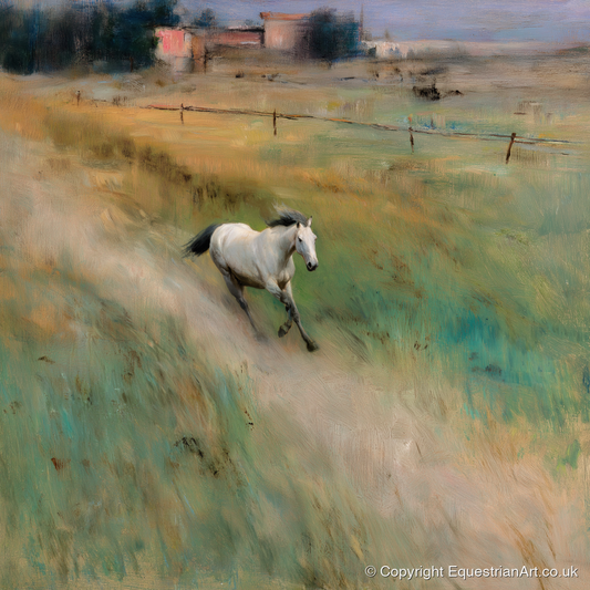 Morning Canter across the Lowlands - horse landscape art print and canvas by Nathaniel Reed A.I