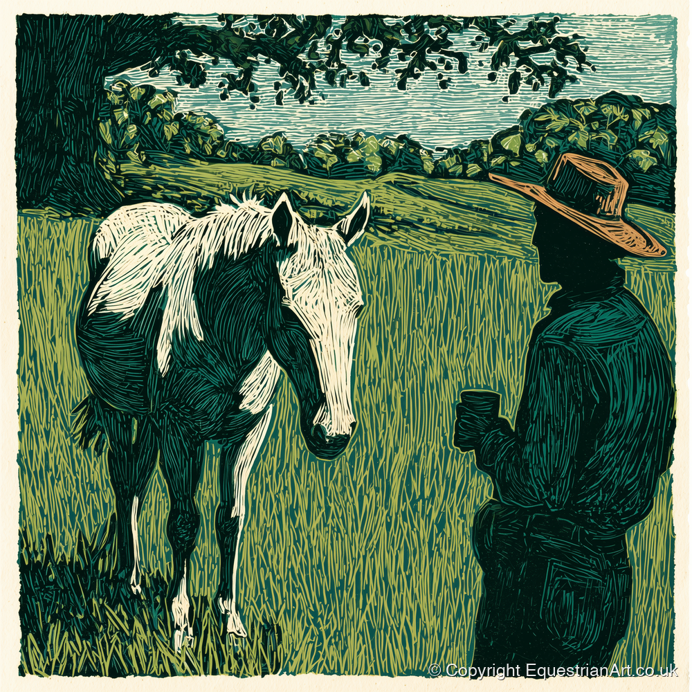 Morning Field Companion - horse & rider art print and canvas by Hector Sullivan A.I