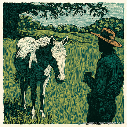 Morning Field Companion - horse & rider art print and canvas by Hector Sullivan A.I
