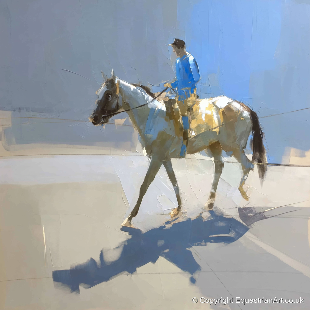 Morning in Blue Silks - racing horse art print and canvas by Elias Thorne A.I