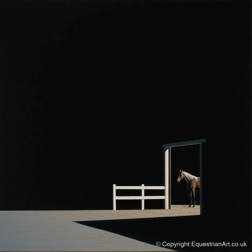 Morning Shadows - horse stable art print and canvas by Adelaide Calloway A.I