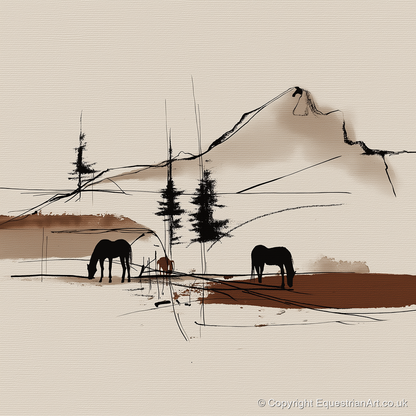 Mountain Pasture Silhouettes - horse landscape art print and canvas by Julian Vance A.I