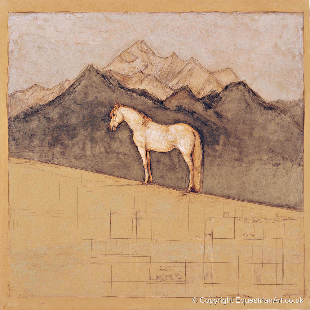 Mountain Sentinel - horse landscape art print and canvas by Sophie Laurent A.I