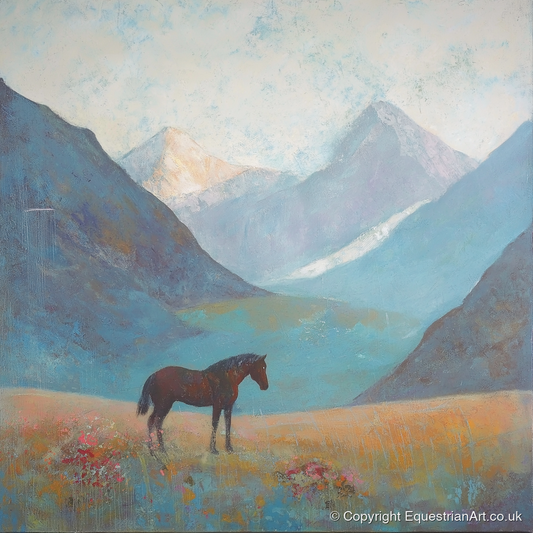 Mountain Solitude - horse landscape art print and canvas by Benedict Croft A.I