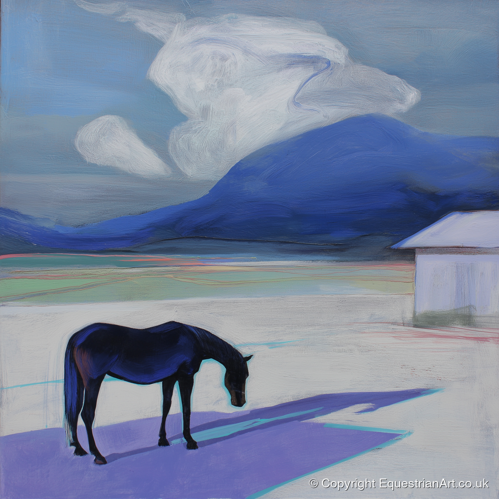 Mountain Solitude - horse landscape art print and canvas by Marcus Vane A.I