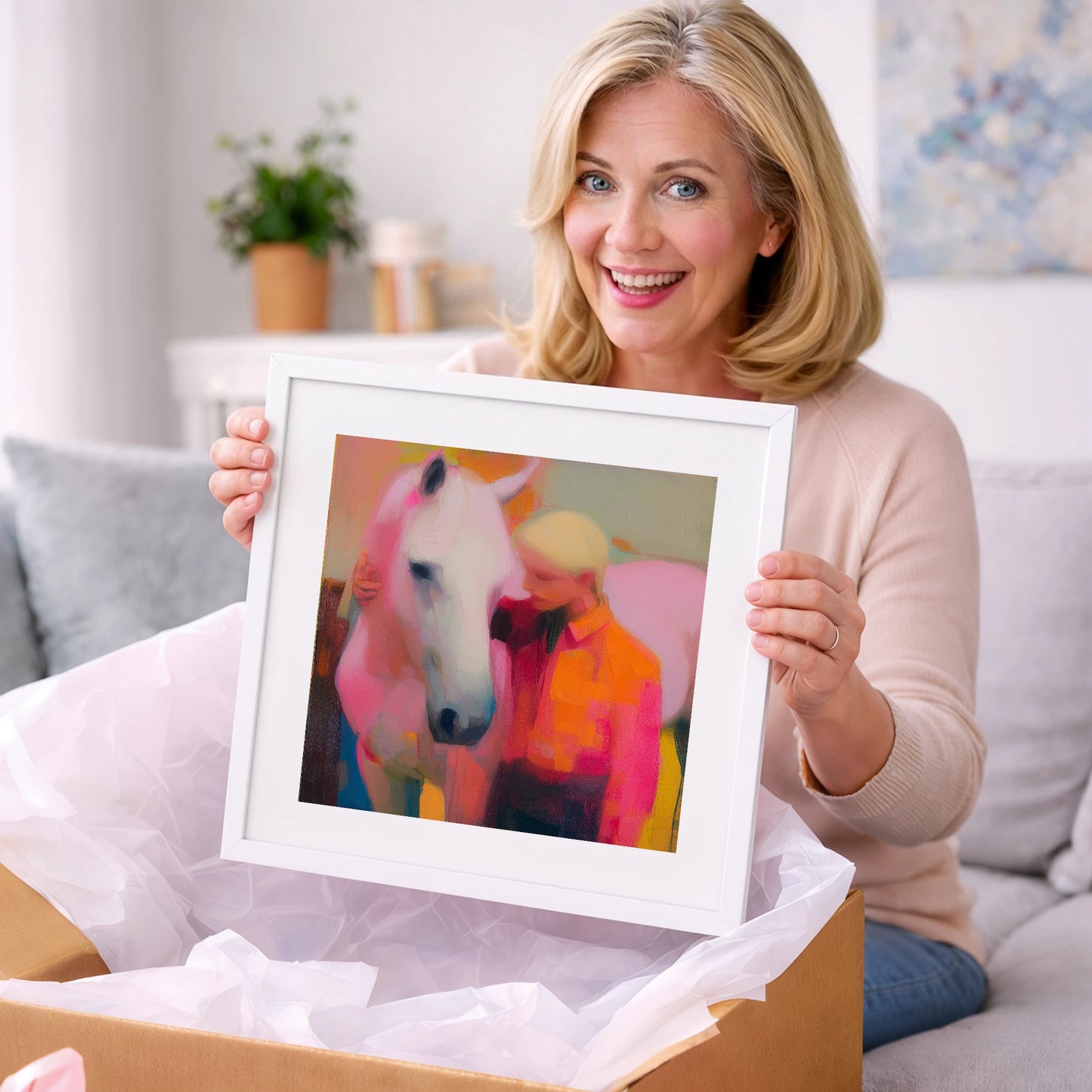 The Radiant Embrace - horse & rider art gift idea for horse lovers