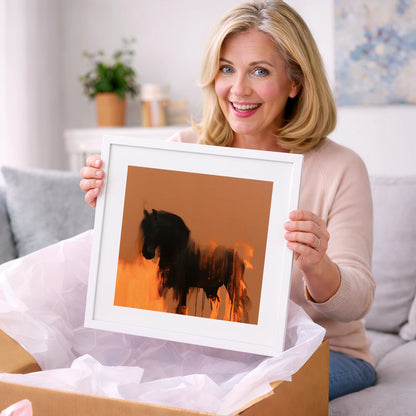 Black Friesian In Burnt Orange - horse breed art gift idea for horse lovers