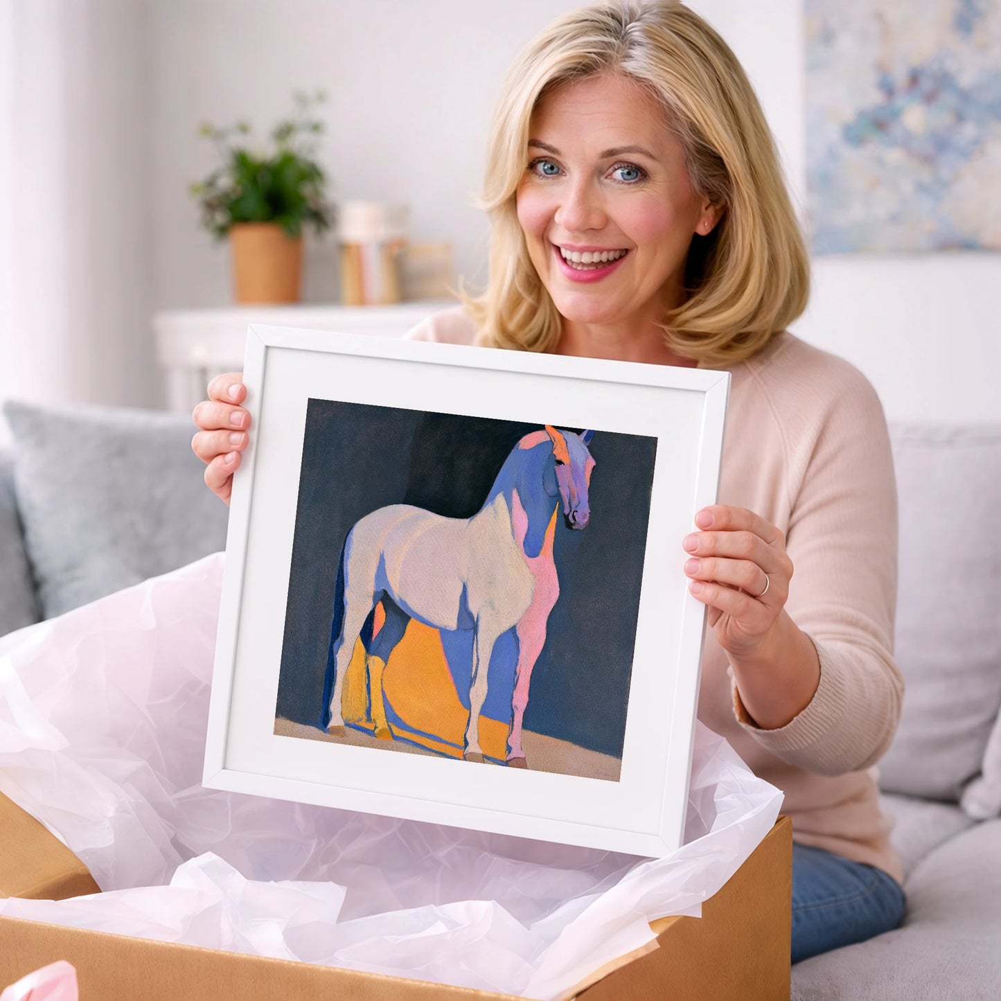 Modern Abstract Painted Grey Horse - horse breed art gift idea for horse lovers