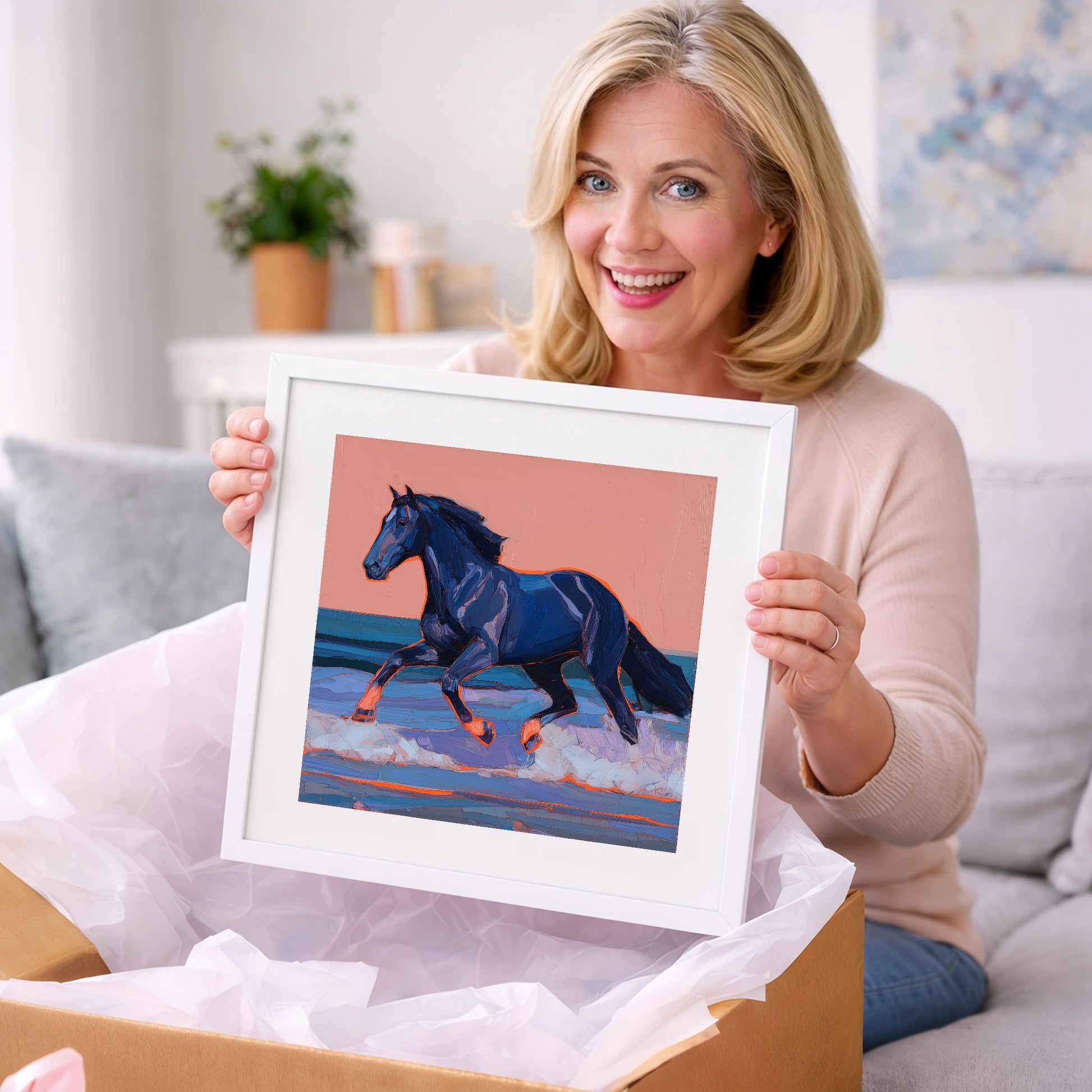 Indigo Surf Canter - beach horse art gift idea for horse lovers