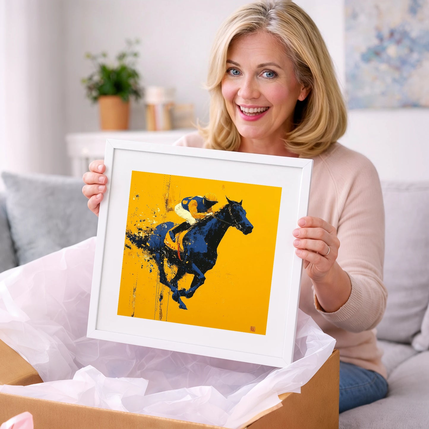 Midnight Pace on Gold - racing horse art gift idea for horse lovers