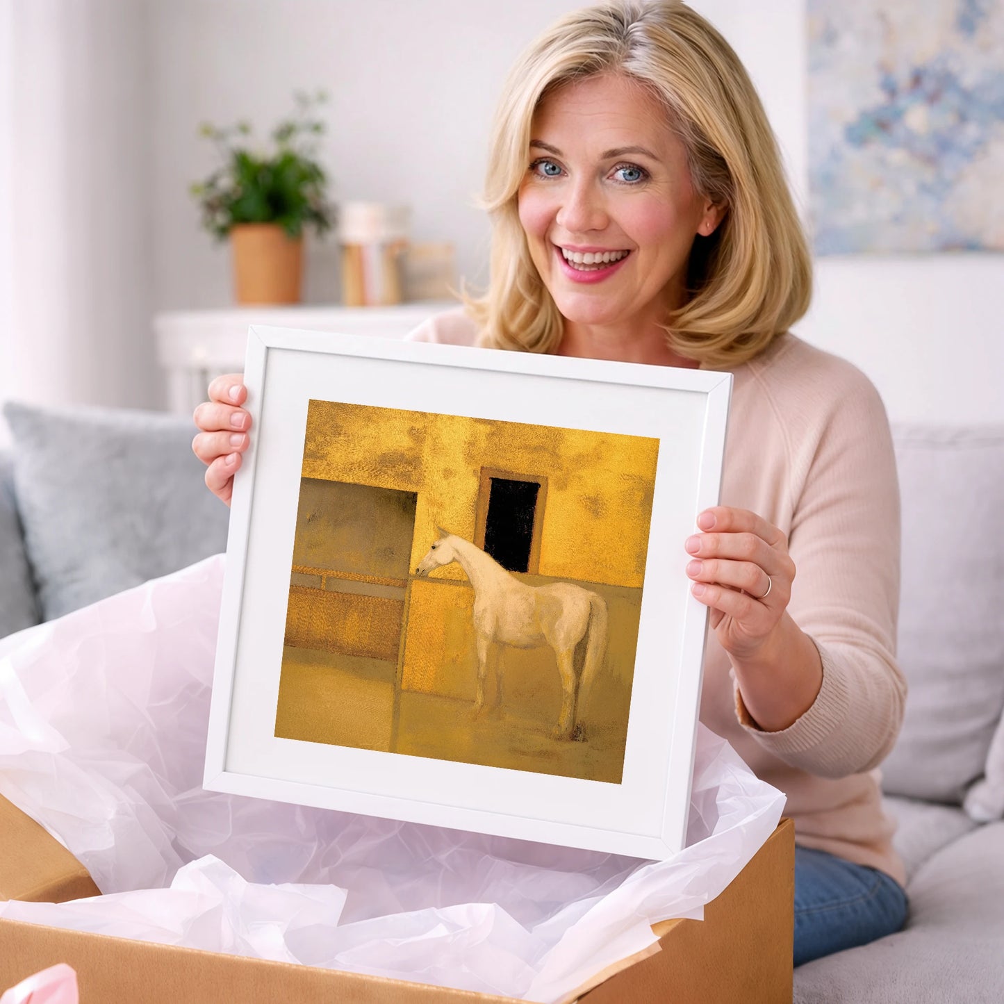 Ochre and Cream - horse stable art gift idea for horse lovers