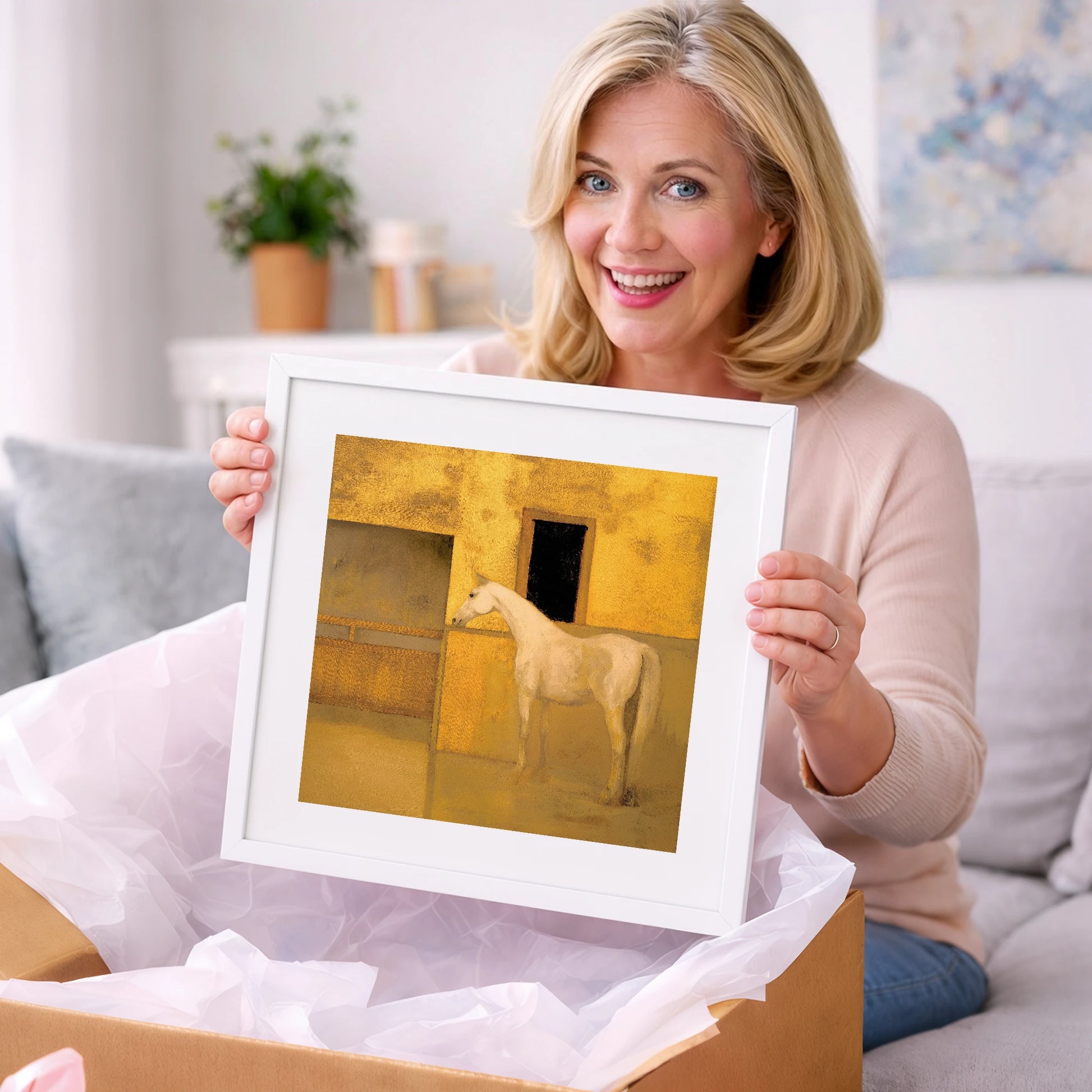 Ochre and Cream - horse stable art gift idea for horse lovers