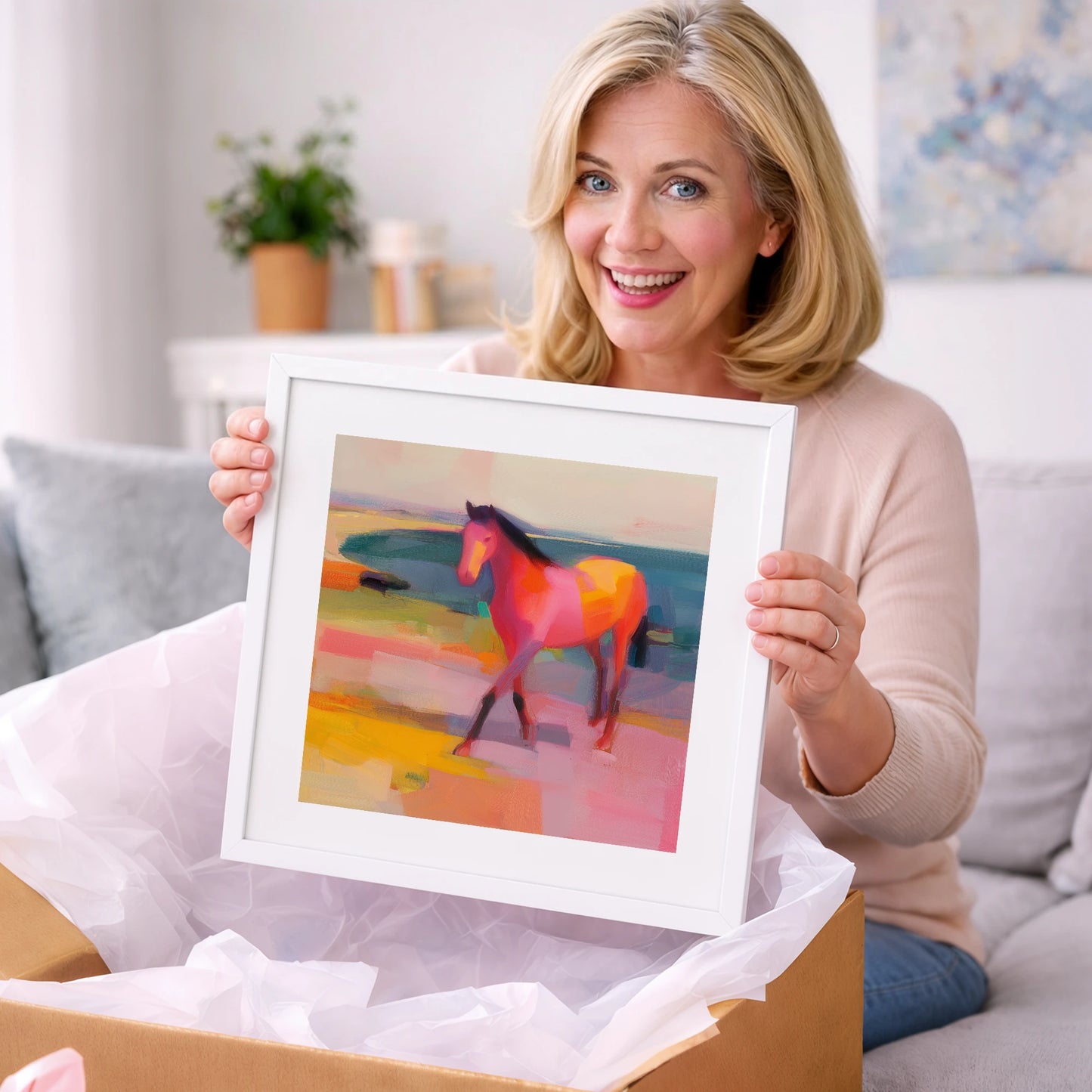 Vibrant Painted Stride - horse landscape art gift idea for horse lovers