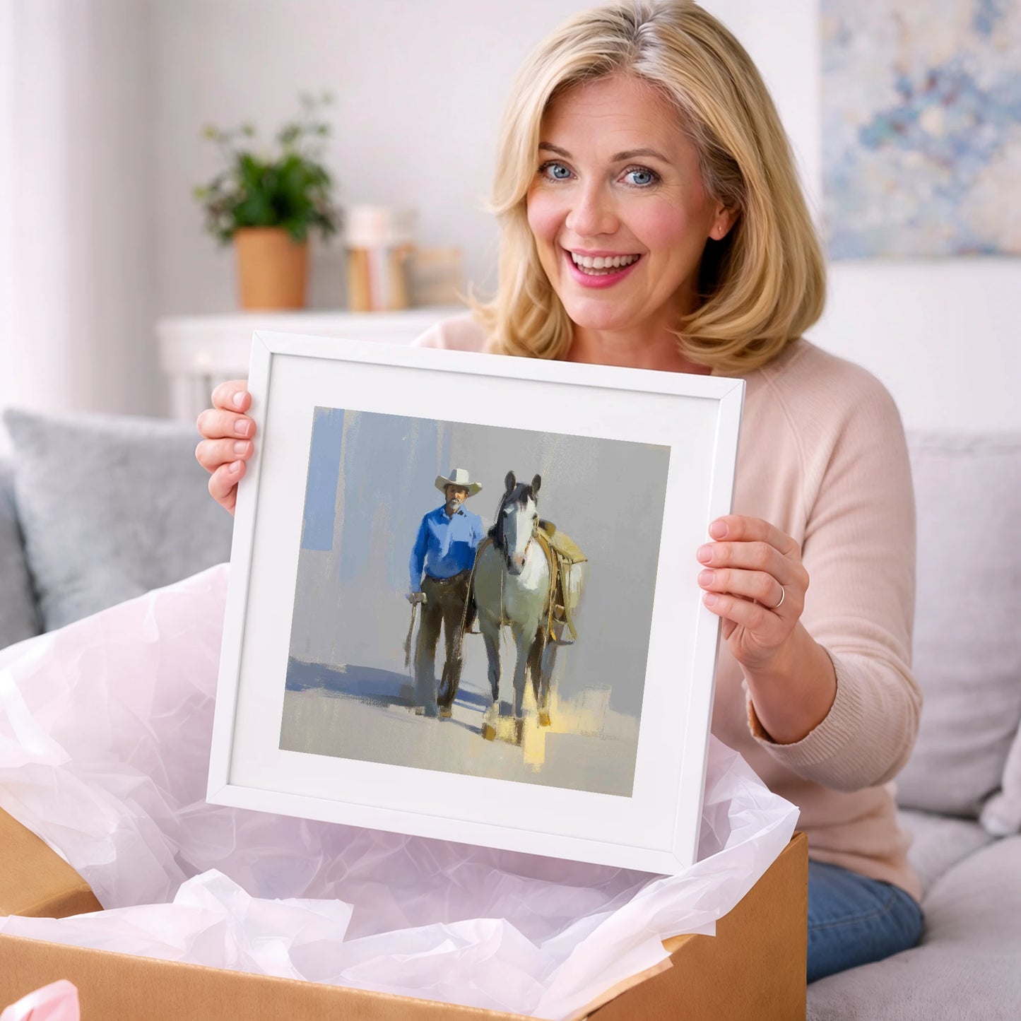 Sunlit Western Walk - western horse art gift idea for horse lovers