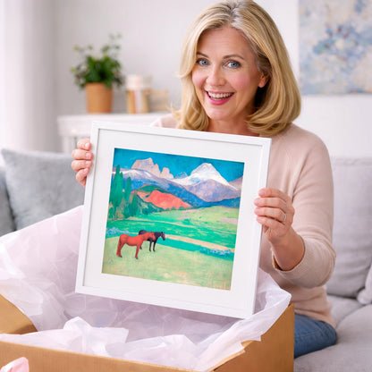 Crimson Mountain Companions - horse landscape art gift idea for horse lovers