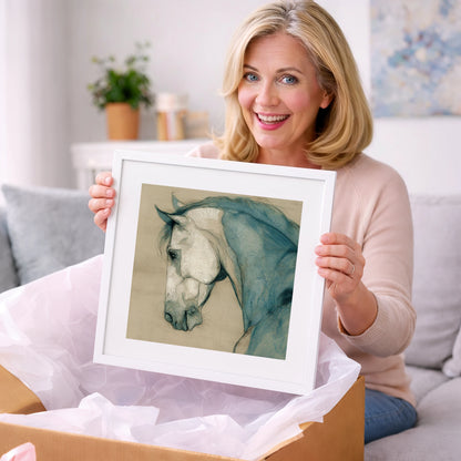 Teal Equine Study - horse portrait art gift idea for horse lovers