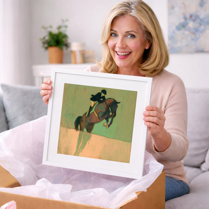 Suspension in Sage - show jumping horse art gift idea for horse lovers