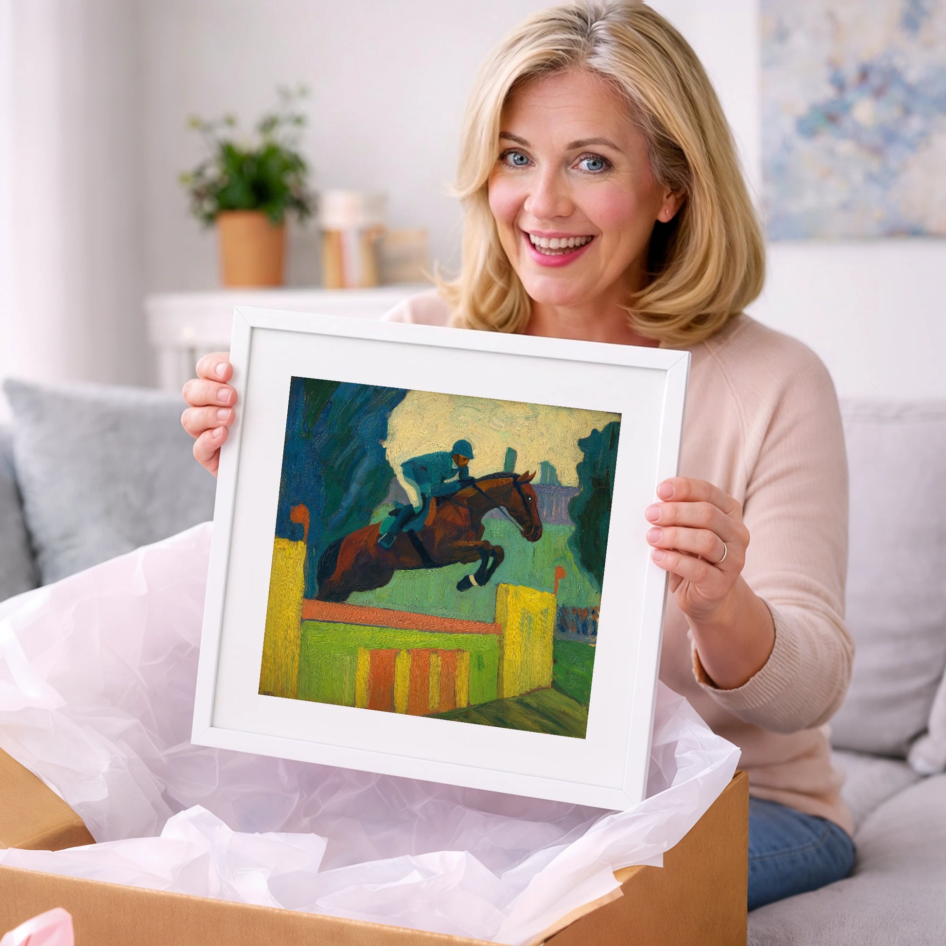 Over the Vivid Wall - show jumping horse art gift idea for horse lovers
