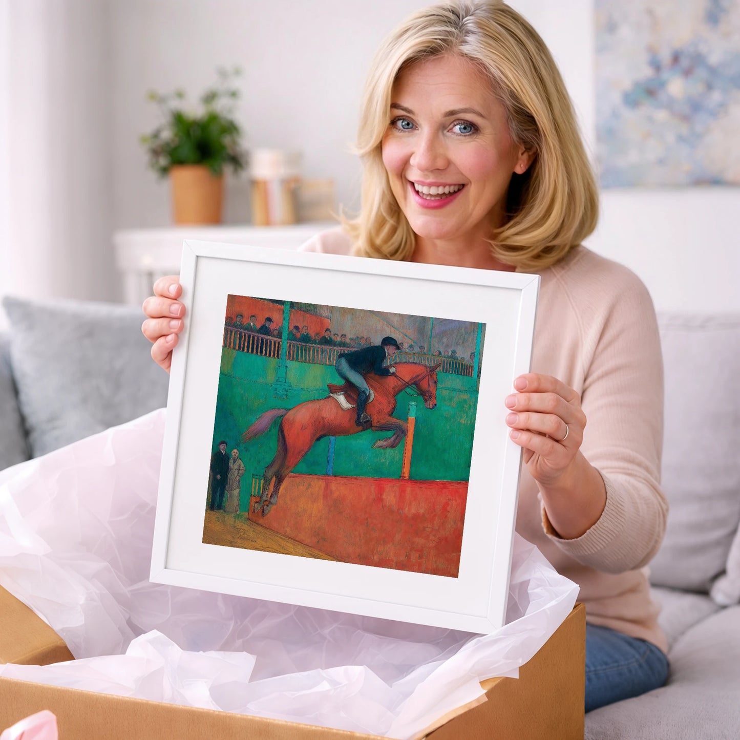 Emerald Arena Flight - show jumping horse art gift idea for horse lovers