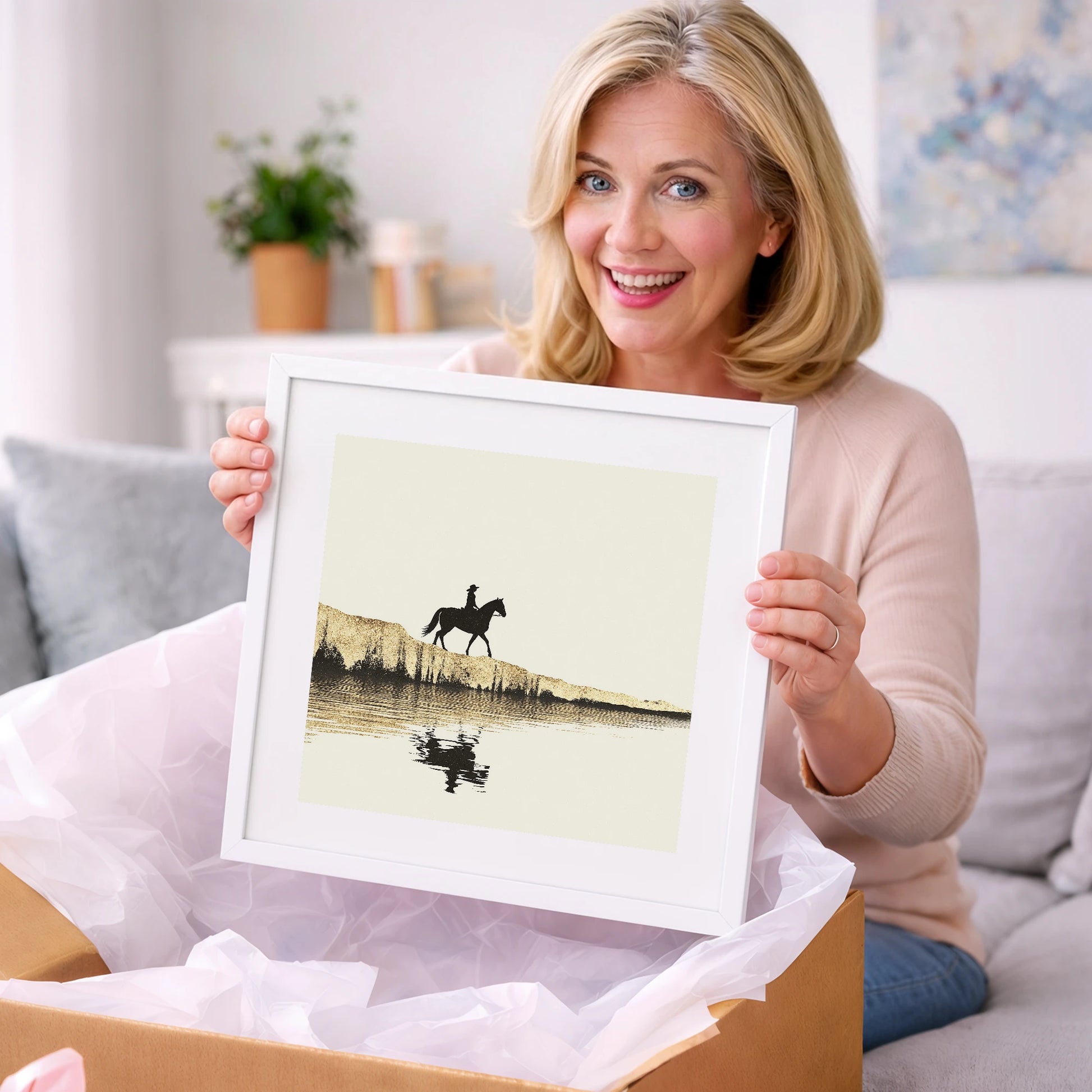 Golden Shores Silhouette - beach horse art gift idea for horse lovers