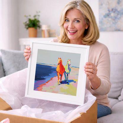 Vibrant Coastal Companions - horse landscape art gift idea for horse lovers