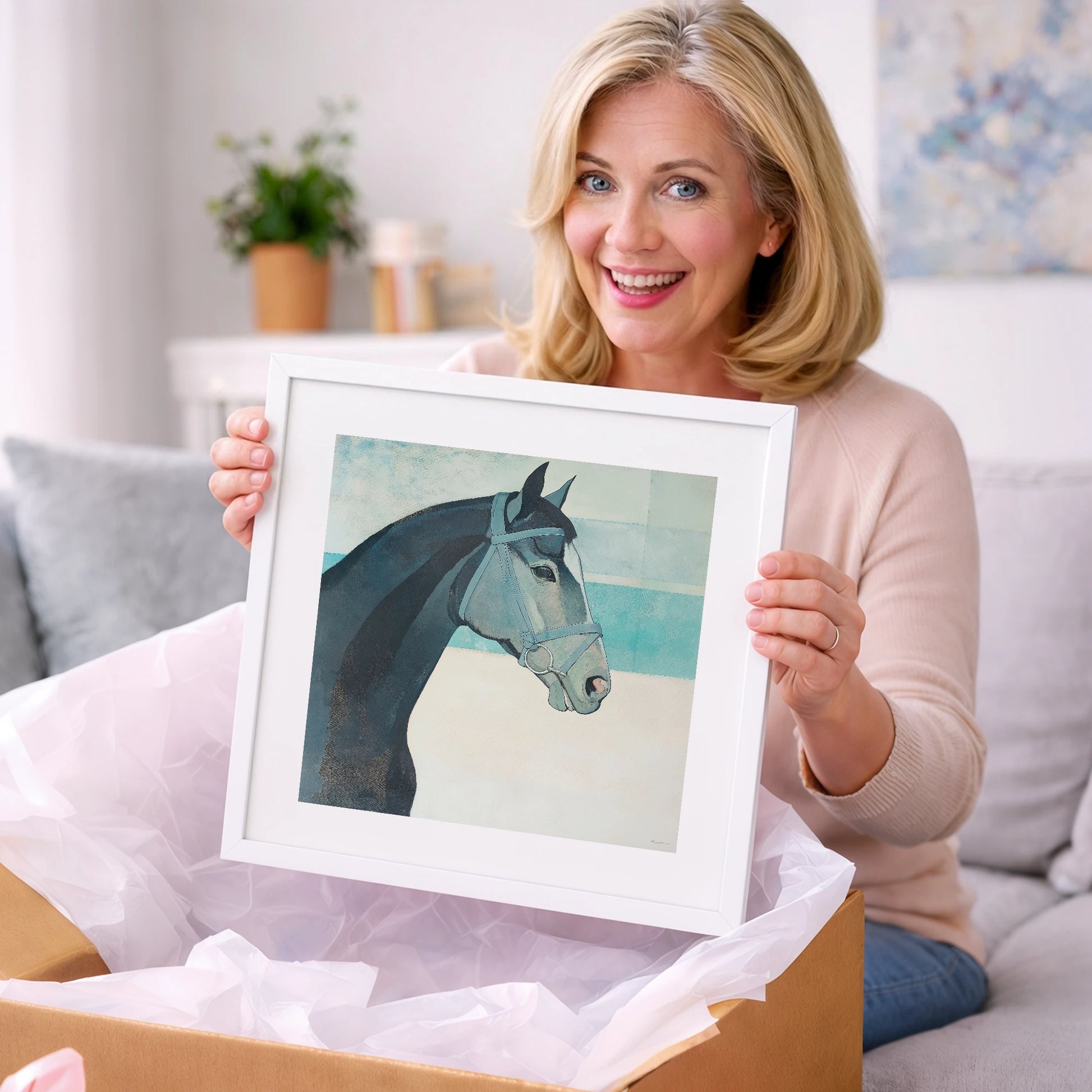 Serene Aquamarine Profile - racing horse art gift idea for horse lovers