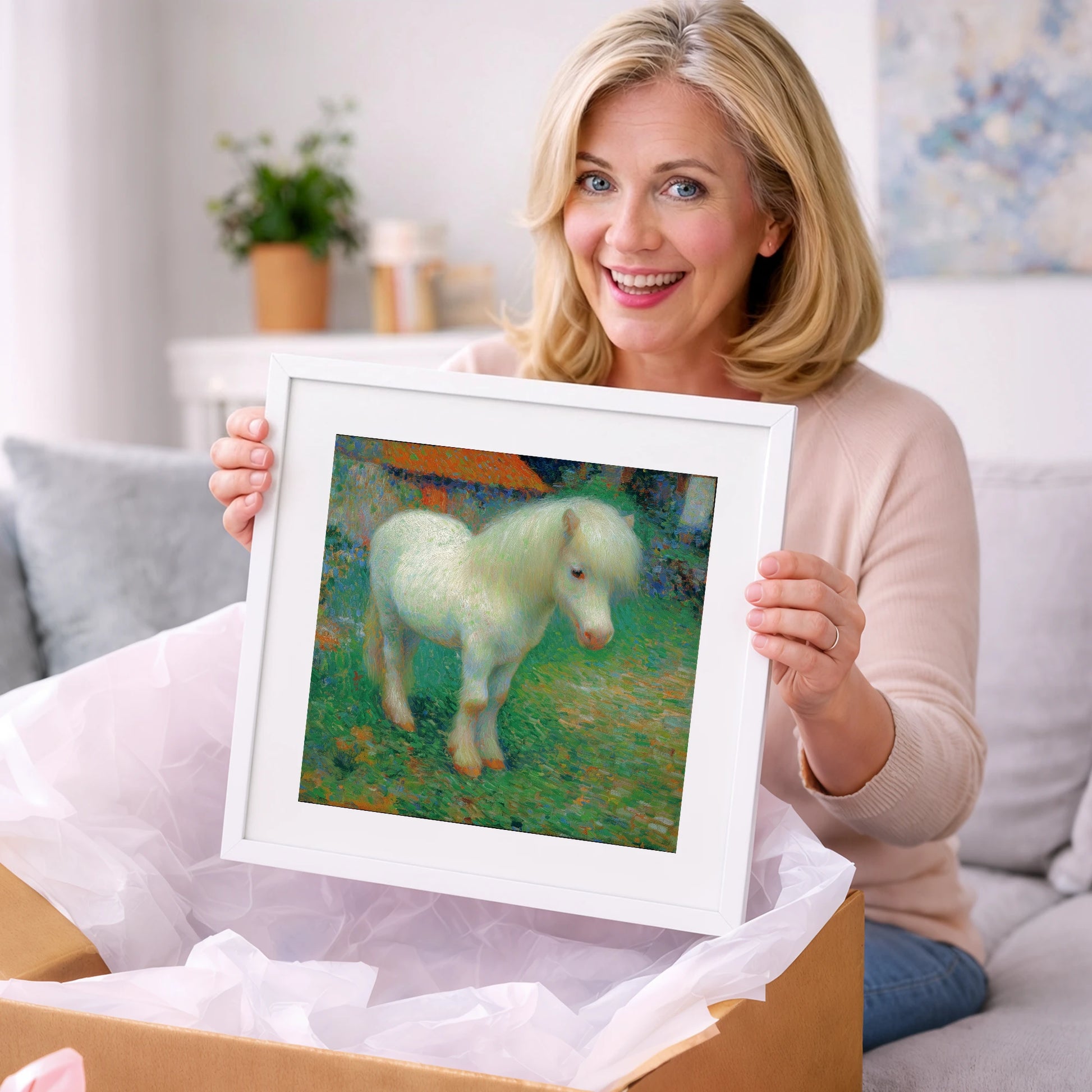Sunlit White Pony - horse breed art gift idea for horse lovers