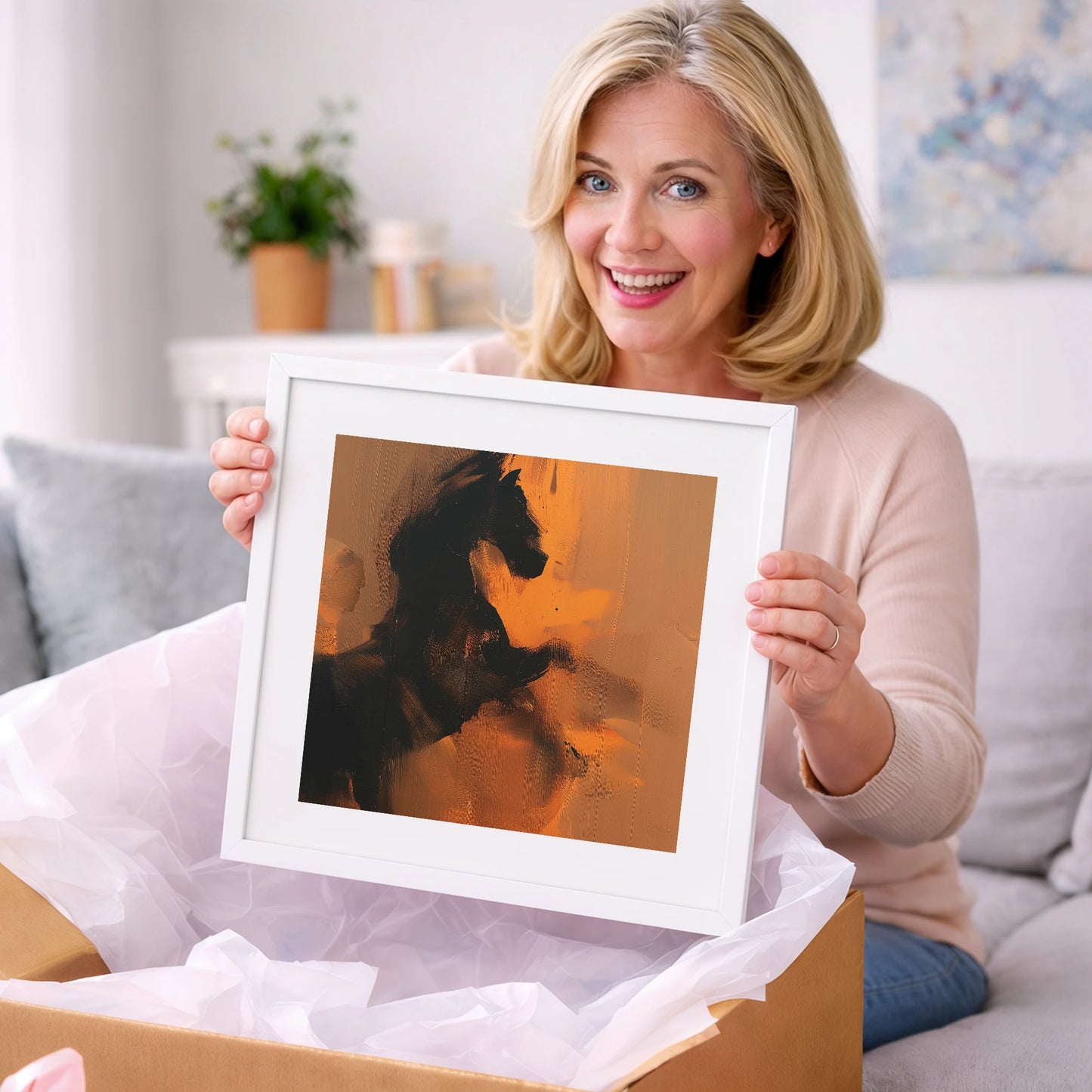 Amber Equine Silhouette - horse portrait art gift idea for horse lovers