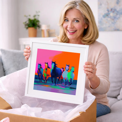 Technicolour Charge - wild horses art gift idea for horse lovers