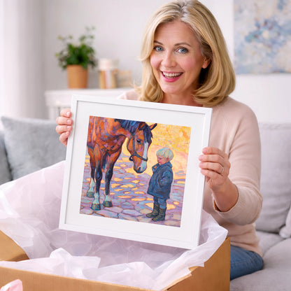 The Gentle Encounter - horse & rider art gift idea for horse lovers