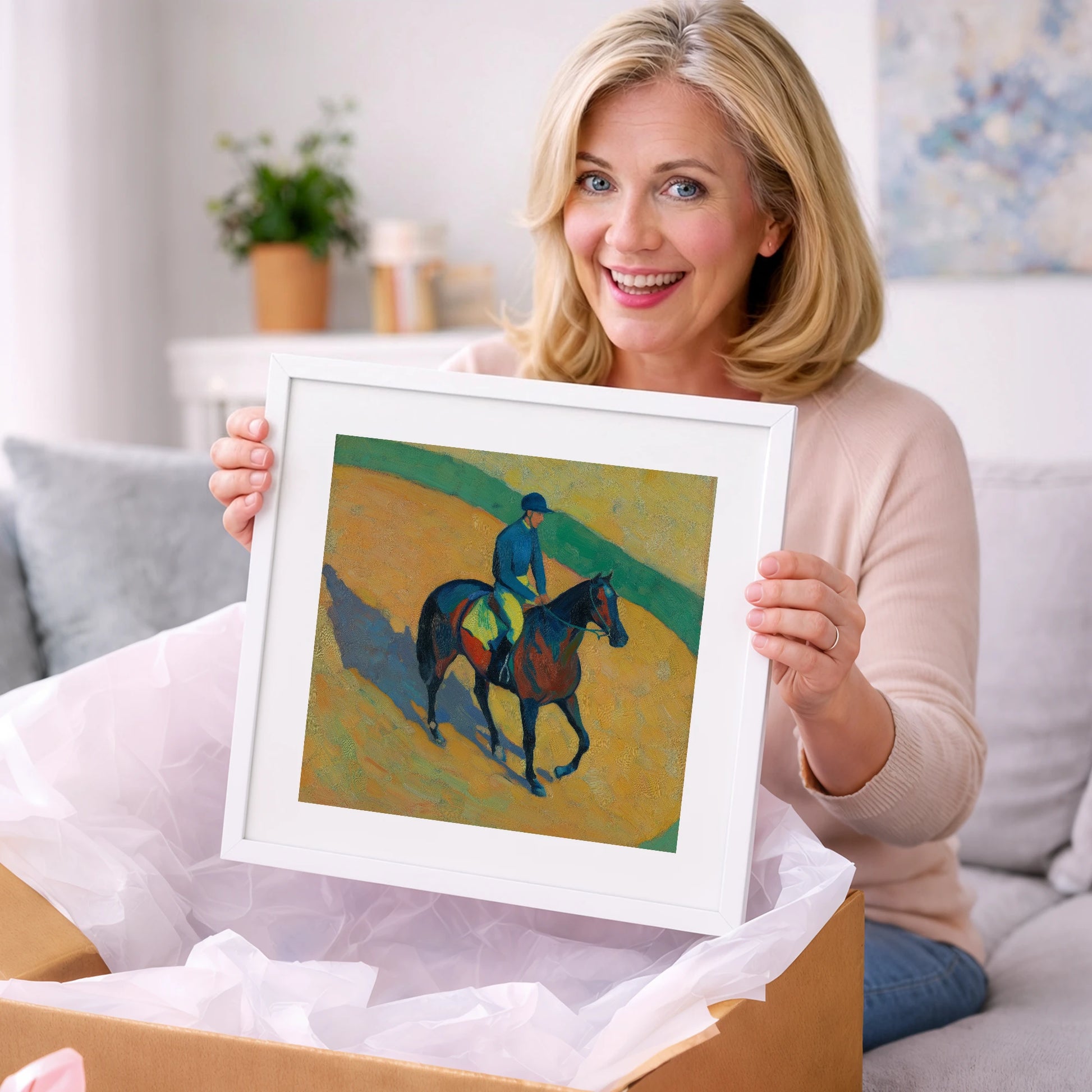 Shadows on the Golden Track - racing horse art gift idea for horse lovers