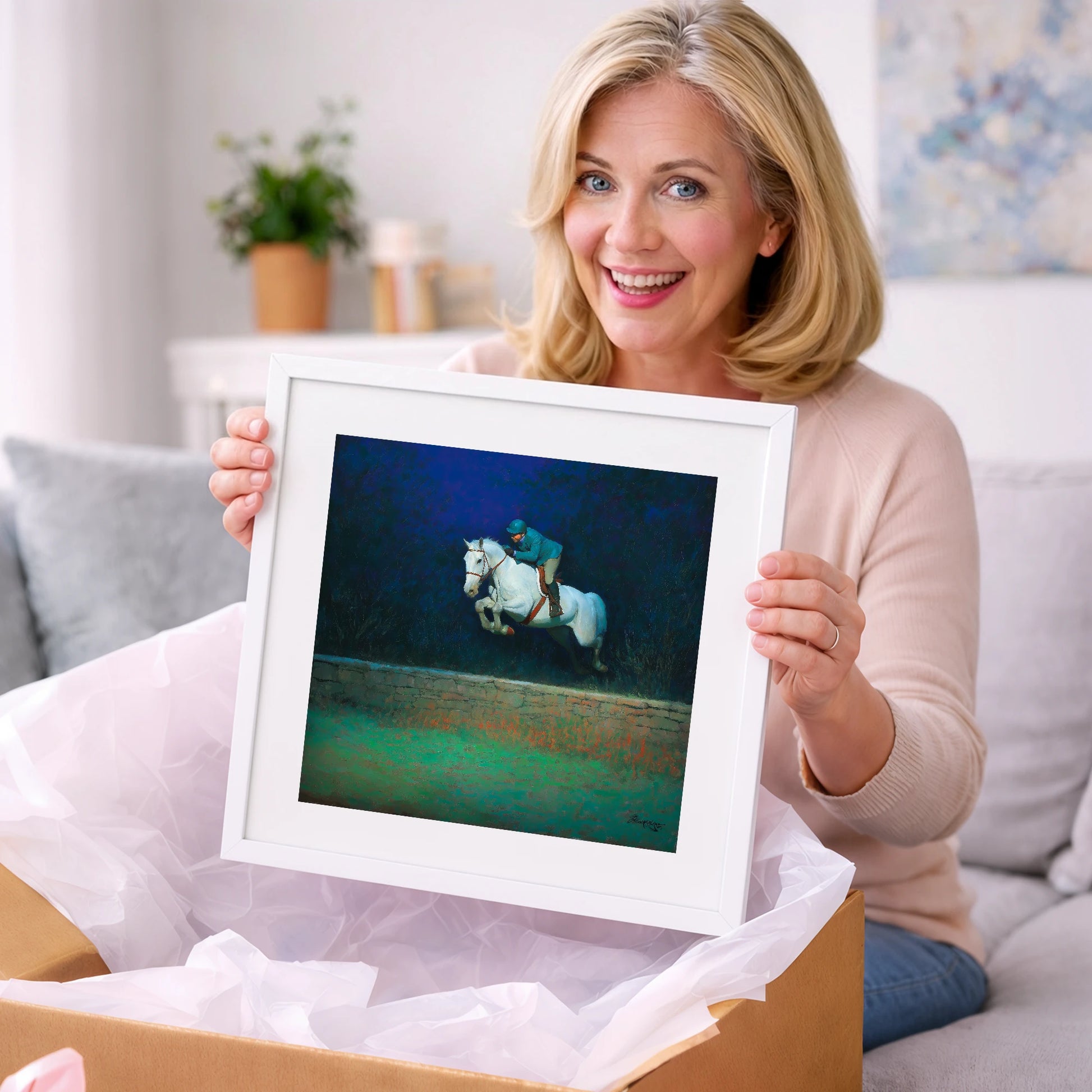 Moonlit Flight - show jumping horse art gift idea for horse lovers