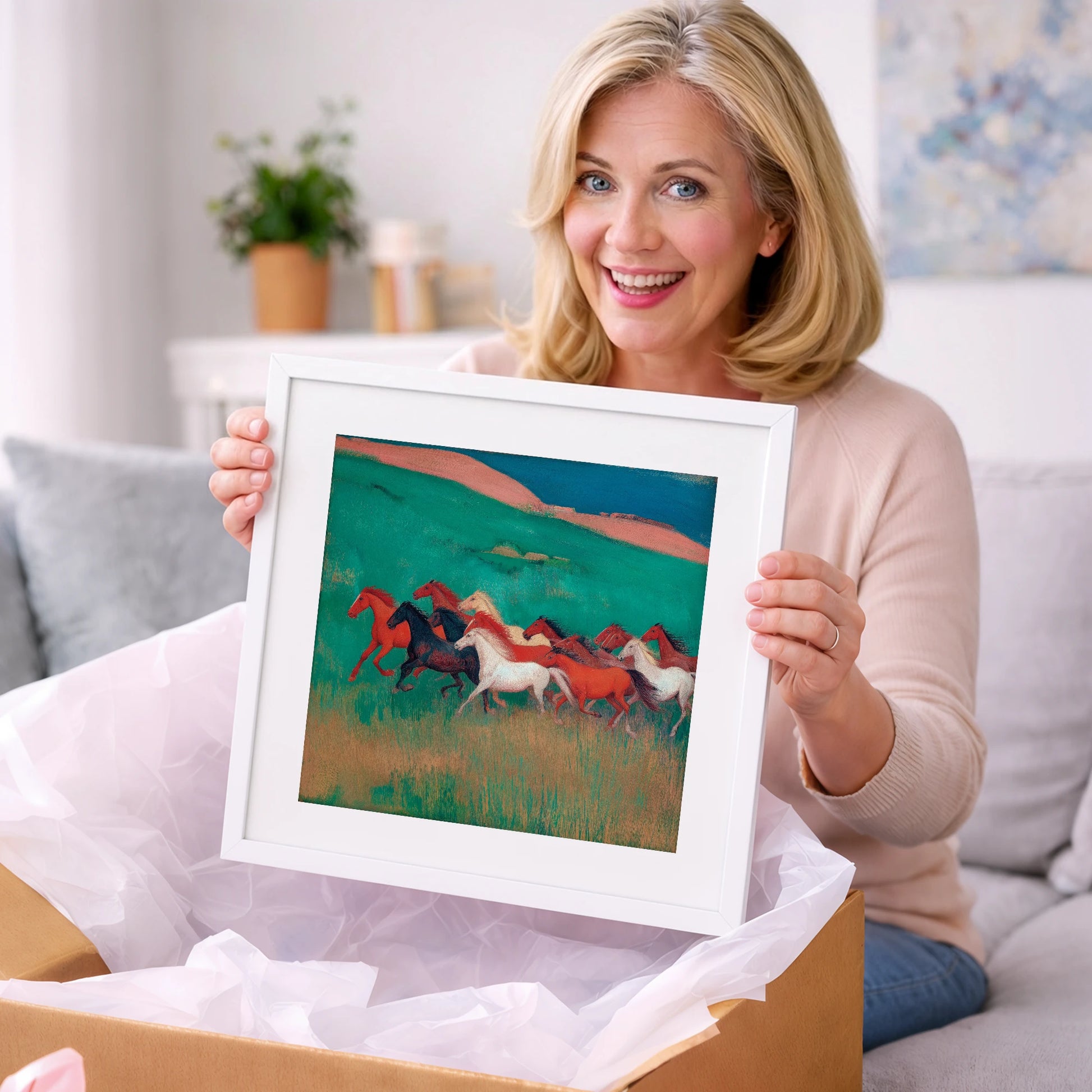 Crimson and Emerald Herd - wild horses art gift idea for horse lovers