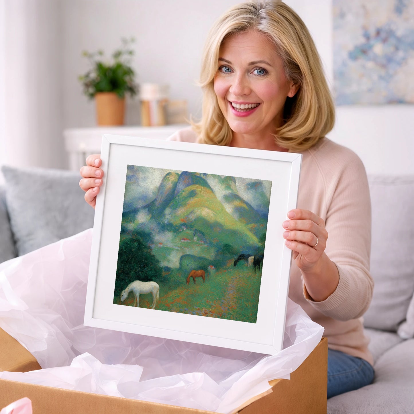 Luminous Alpine Valley - horse landscape art gift idea for horse lovers