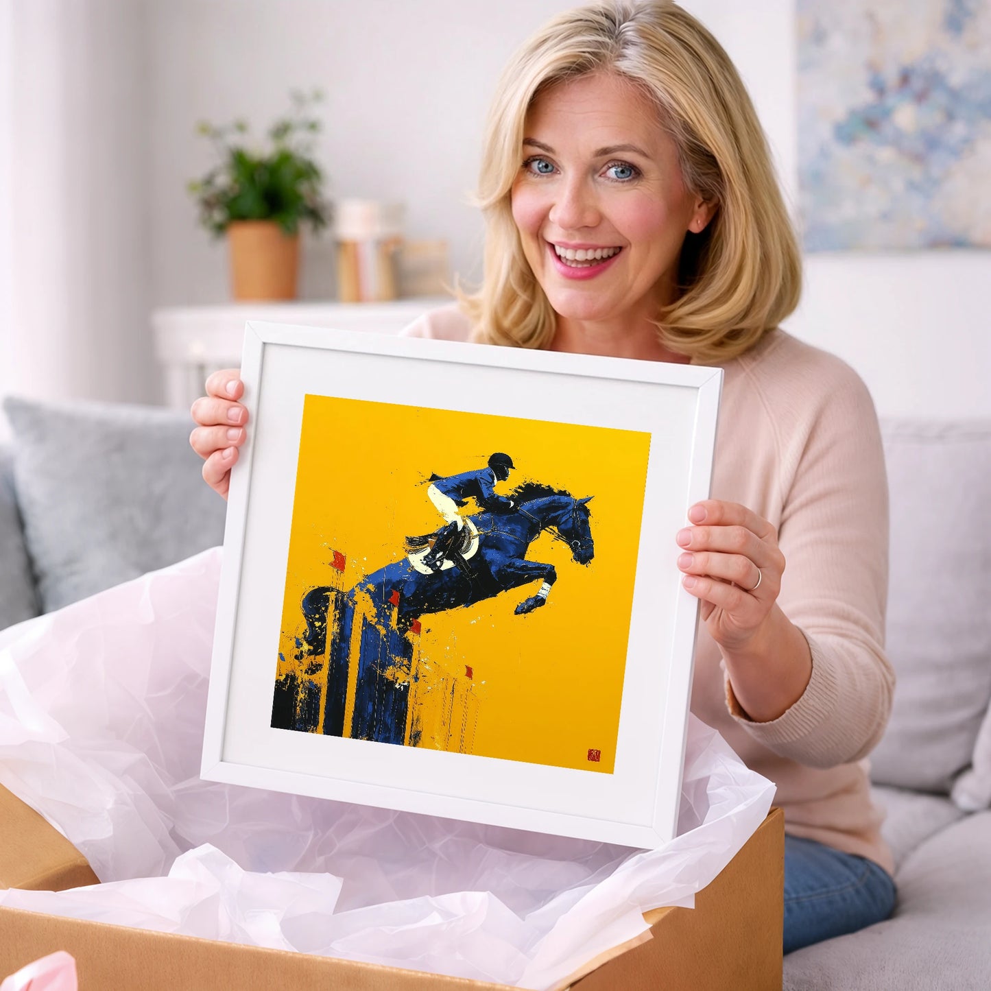 Indigo Ascent - show jumping horse art gift idea for horse lovers