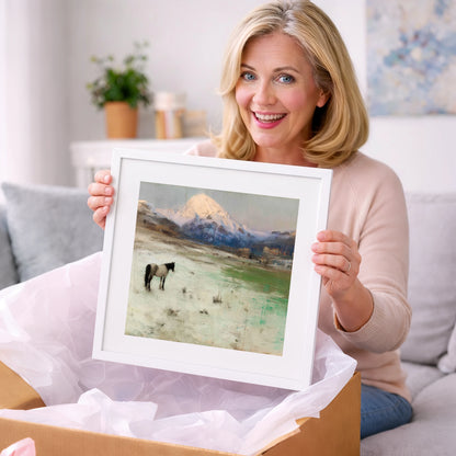 Alpine Solitude - horse landscape art gift idea for horse lovers