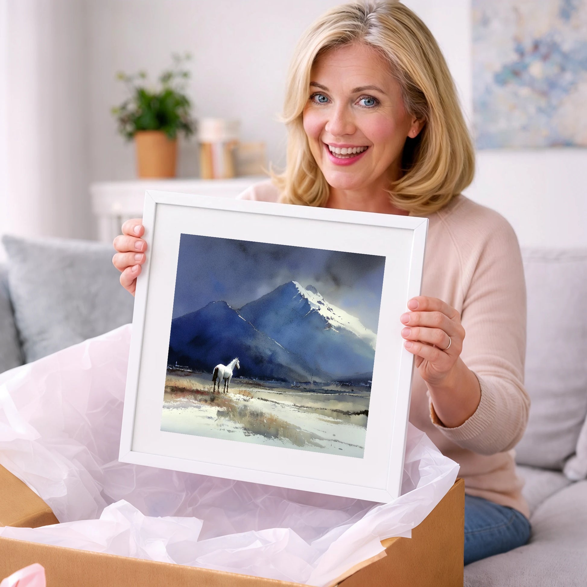 Winter Alpine Solitude - horse landscape art gift idea for horse lovers