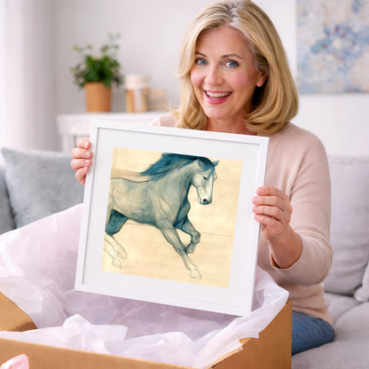 Teal Equine Study - horse portrait art gift idea for horse lovers