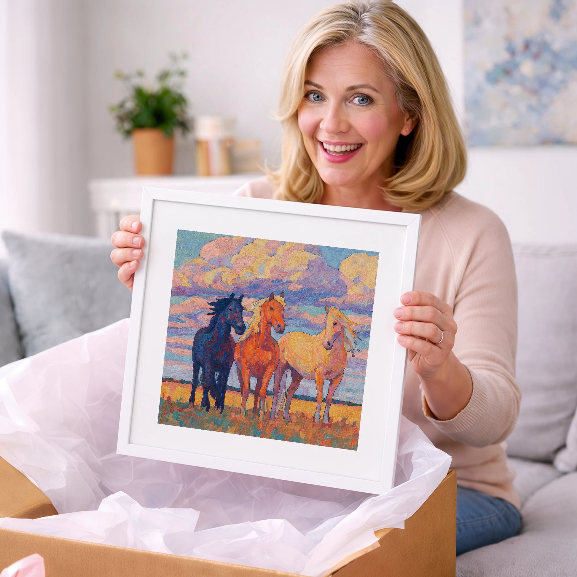 Three Under Painted Skies - horse landscape art gift idea for horse lovers
