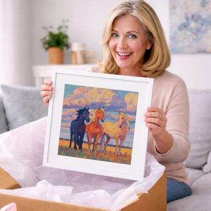 Three Under Painted Skies - horse landscape art gift idea for horse lovers