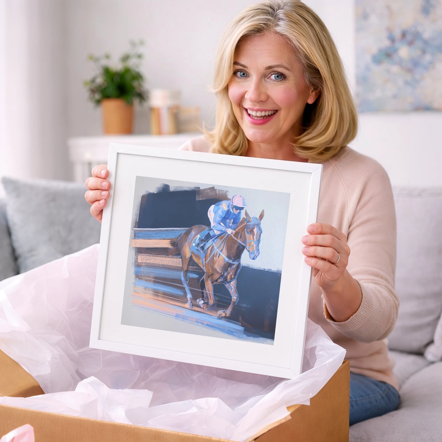 Velocity in Blue - racing horse art gift idea for horse lovers