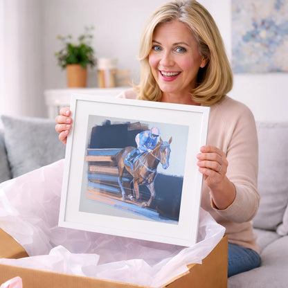 Velocity in Blue - racing horse art gift idea for horse lovers