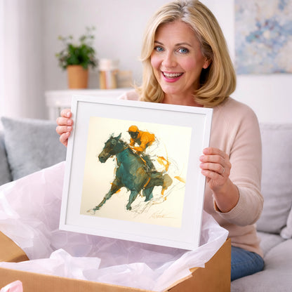 Amber Silks at Speed - racing horse art gift idea for horse lovers
