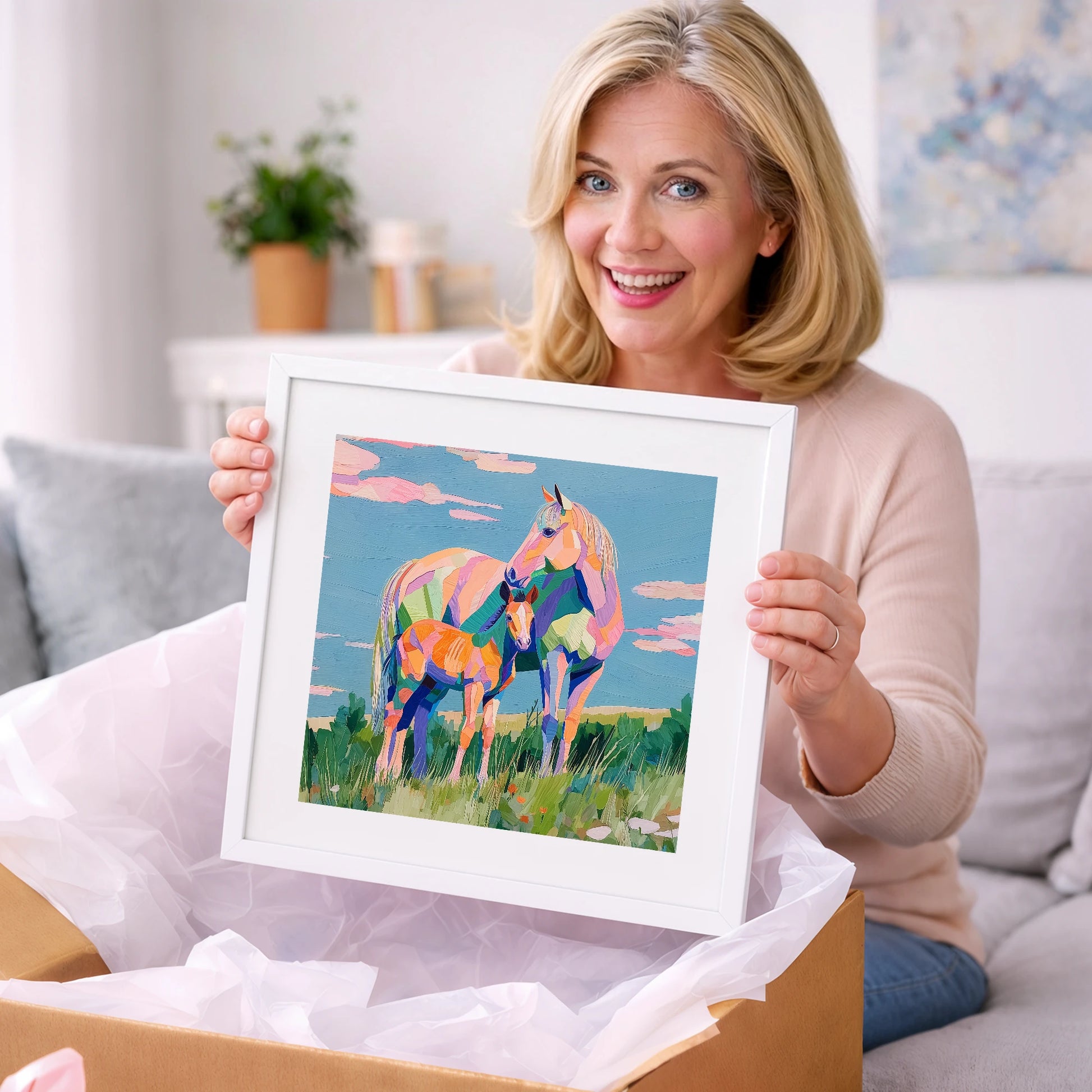 Vibrant Maternal Bond - mare & foal art gift idea for horse lovers