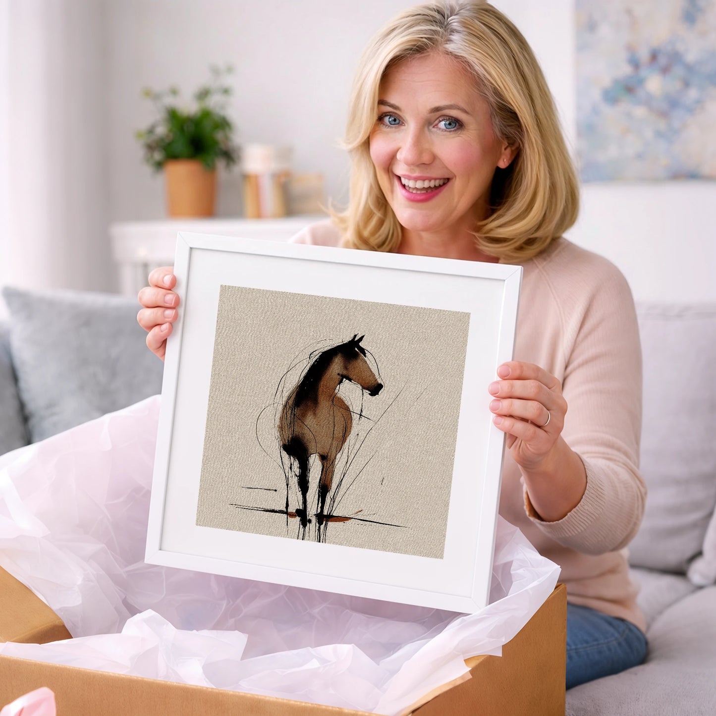 Gestural Sepia Equine - horse portrait art gift idea for horse lovers