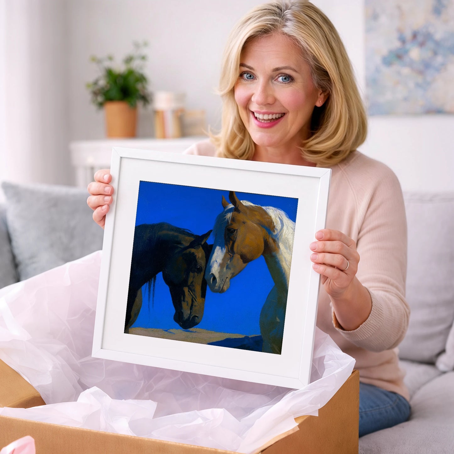 Sunlit Companions - horse portrait art gift idea for horse lovers